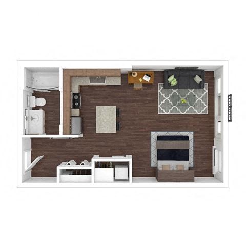 Floor plan for studio, 1 bath, 498 sqft